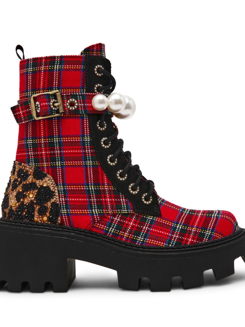 Betsey Johnson Plaid Pearl Combat Boots - Picture 2 of 5